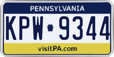 PA license plate KPW9344