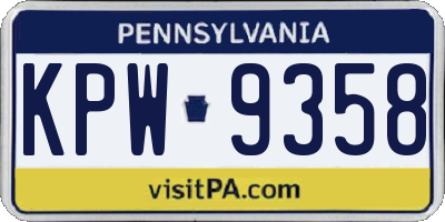 PA license plate KPW9358