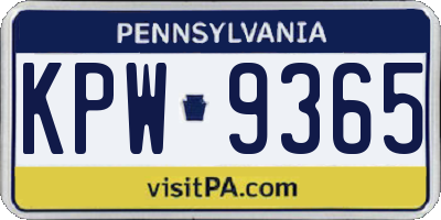 PA license plate KPW9365