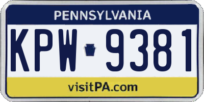 PA license plate KPW9381