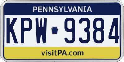 PA license plate KPW9384