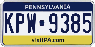 PA license plate KPW9385