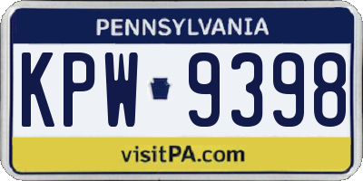 PA license plate KPW9398
