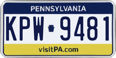 PA license plate KPW9481