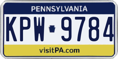 PA license plate KPW9784