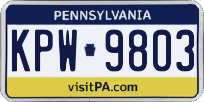 PA license plate KPW9803
