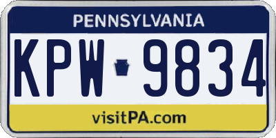 PA license plate KPW9834