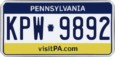 PA license plate KPW9892