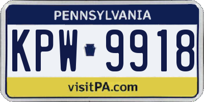 PA license plate KPW9918
