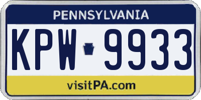 PA license plate KPW9933