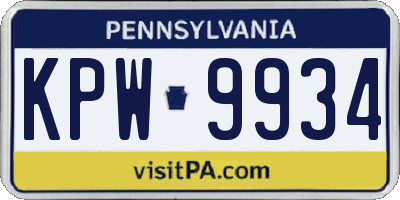 PA license plate KPW9934