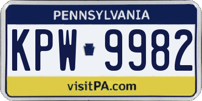 PA license plate KPW9982