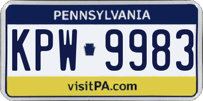 PA license plate KPW9983