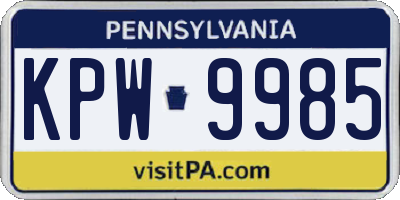 PA license plate KPW9985
