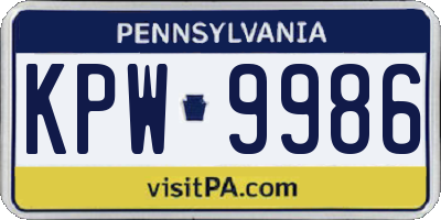 PA license plate KPW9986