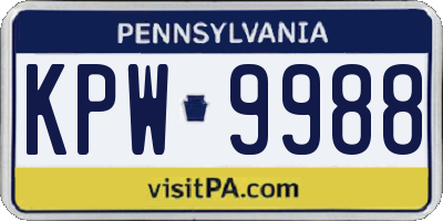 PA license plate KPW9988