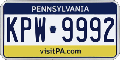 PA license plate KPW9992