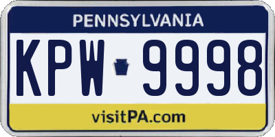 PA license plate KPW9998