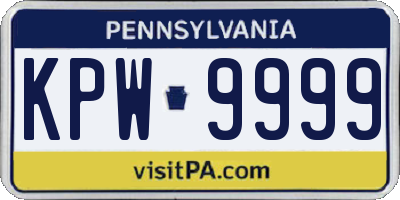 PA license plate KPW9999