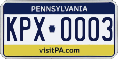 PA license plate KPX0003