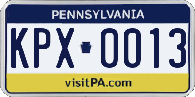 PA license plate KPX0013