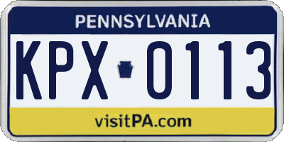 PA license plate KPX0113