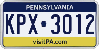 PA license plate KPX3012