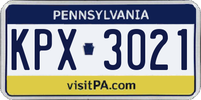 PA license plate KPX3021