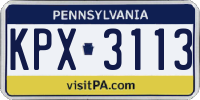 PA license plate KPX3113