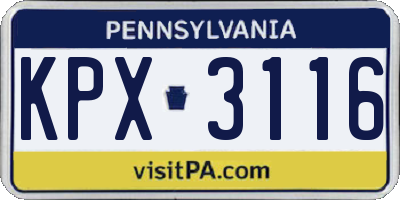 PA license plate KPX3116