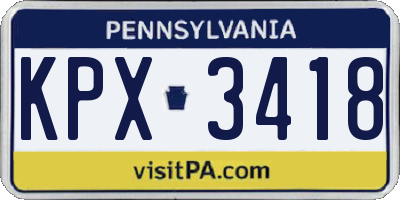 PA license plate KPX3418