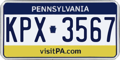 PA license plate KPX3567
