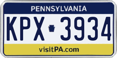 PA license plate KPX3934