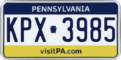 PA license plate KPX3985