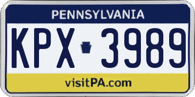 PA license plate KPX3989