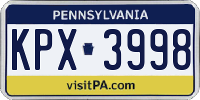 PA license plate KPX3998