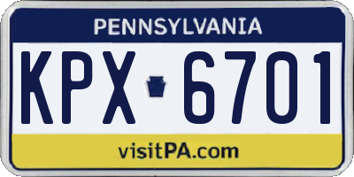 PA license plate KPX6701