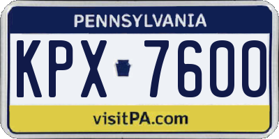 PA license plate KPX7600
