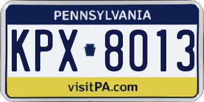 PA license plate KPX8013