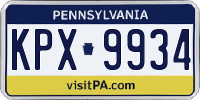 PA license plate KPX9934