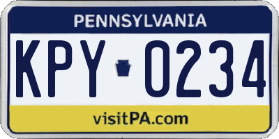 PA license plate KPY0234