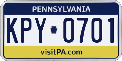 PA license plate KPY0701