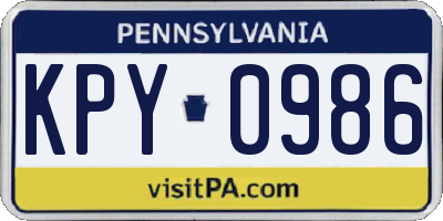 PA license plate KPY0986