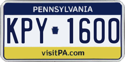 PA license plate KPY1600