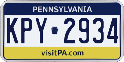PA license plate KPY2934