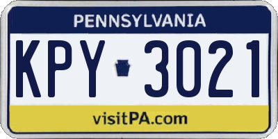 PA license plate KPY3021