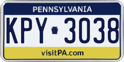 PA license plate KPY3038
