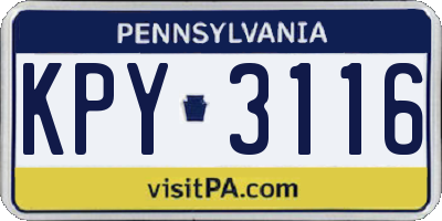 PA license plate KPY3116