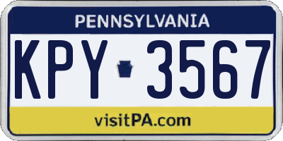 PA license plate KPY3567