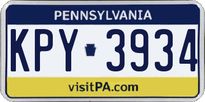 PA license plate KPY3934